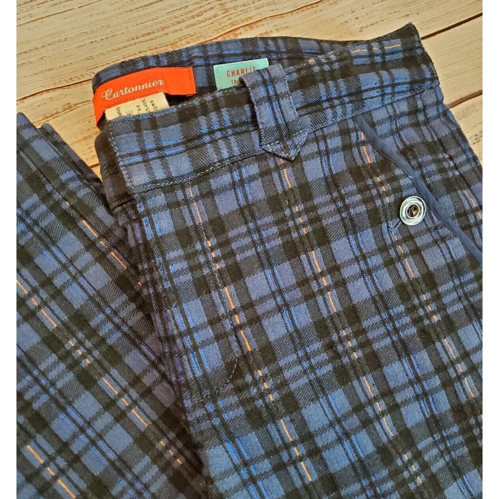 4 Cartonnier Anthropologie Charlie Trousers Slim Plaid Brocade Blue 30x27